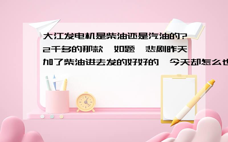 大江发电机是柴油还是汽油的?2千多的那款,如题,悲剧昨天加了柴油进去发的好好的,今天却怎么也动不了了,好像有火花塞的