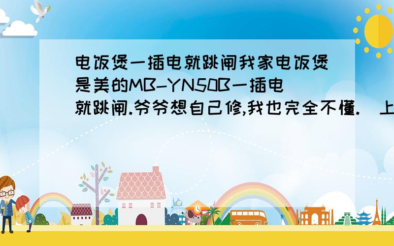 电饭煲一插电就跳闸我家电饭煲是美的MB-YN50B一插电就跳闸.爷爷想自己修,我也完全不懂.（上网也没找到免费教材下载）我用万能表测里面什么问题也没有.（不保证我正确）爷爷又不想请人