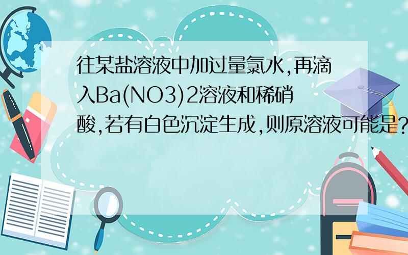 往某盐溶液中加过量氯水,再滴入Ba(NO3)2溶液和稀硝酸,若有白色沉淀生成,则原溶液可能是?A.碳酸钠溶液 B.氯化钙溶液 C.亚硫酸钠溶液 D.AgNO3溶液 可不可能是D假如这么说往某盐溶液中加过量氯