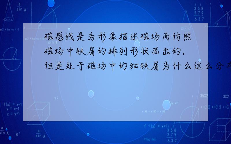 磁感线是为形象描述磁场而仿照磁场中铁屑的排列形状画出的,但是处于磁场中的细铁屑为什么这么分布?求教自从学了电与磁后有疑问不解,都说磁感线是为了形象描述磁场,同时他也是根据磁