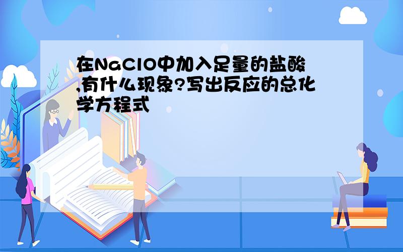 在NaClO中加入足量的盐酸,有什么现象?写出反应的总化学方程式