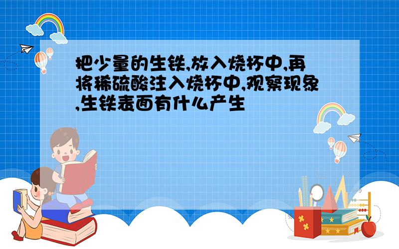 把少量的生铁,放入烧杯中,再将稀硫酸注入烧杯中,观察现象,生铁表面有什么产生