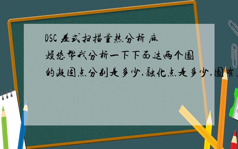 DSC 差式扫描量热分析 麻烦您帮我分析一下下面这两个图的凝固点分别是多少,融化点是多少,图有点乱,谢大约就可以