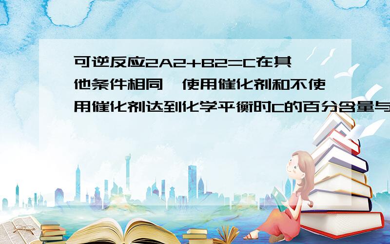 可逆反应2A2+B2=C在其他条件相同,使用催化剂和不使用催化剂达到化学平衡时C的百分含量与时间的关系图?