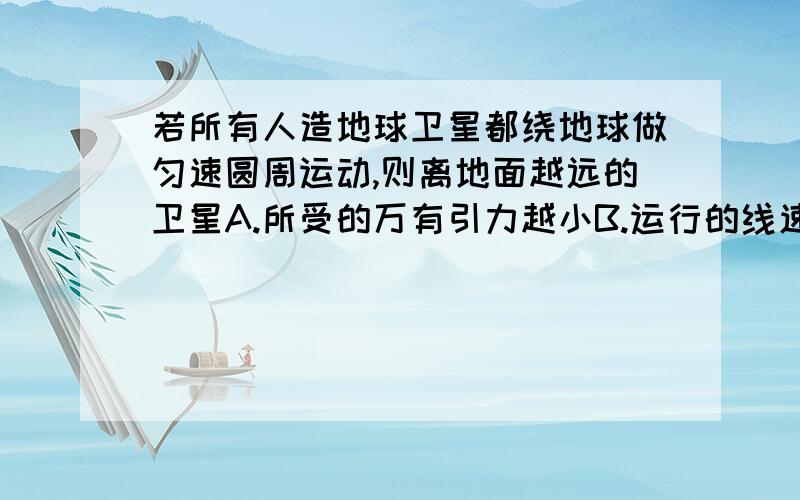 若所有人造地球卫星都绕地球做匀速圆周运动,则离地面越远的卫星A.所受的万有引力越小B.运行的线速度越小【单选题】,我觉得B对了,但A为什么错了?