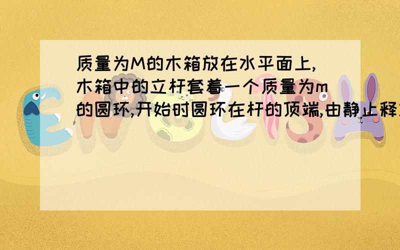 质量为M的木箱放在水平面上,木箱中的立杆套着一个质量为m的圆环,开始时圆环在杆的顶端,由静止释放后,圆环沿杆下滑的加速度为重力加速度的1/2,即a=1/2g,则圆环在下滑的过程中,木箱对地面