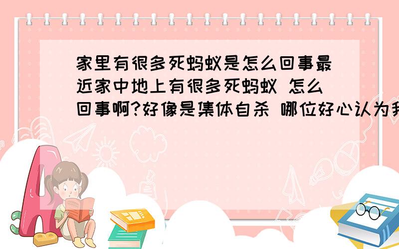 家里有很多死蚂蚁是怎么回事最近家中地上有很多死蚂蚁 怎么回事啊?好像是集体自杀 哪位好心认为我破解