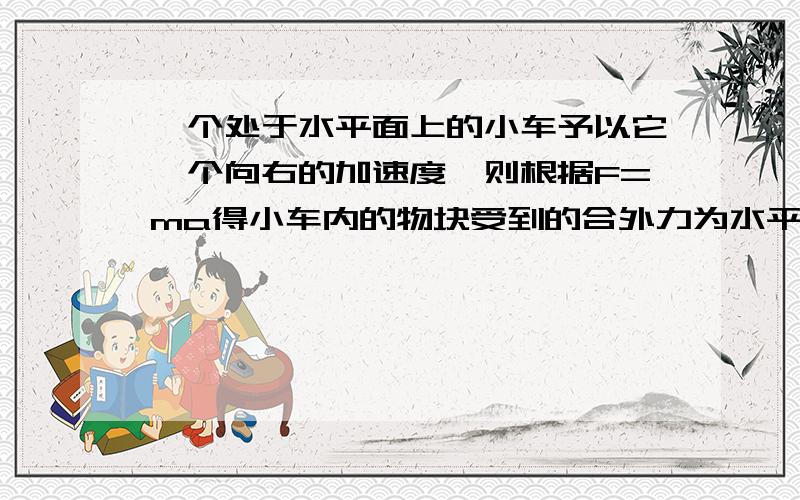 一个处于水平面上的小车予以它一个向右的加速度,则根据F=ma得小车内的物块受到的合外力为水平向右但既然水平向右,为什么弹簧受到水平向左的拉力?