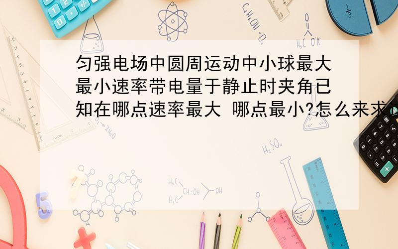 匀强电场中圆周运动中小球最大最小速率带电量于静止时夹角已知在哪点速率最大 哪点最小?怎么来求这个速率?最高最低点速率呢?