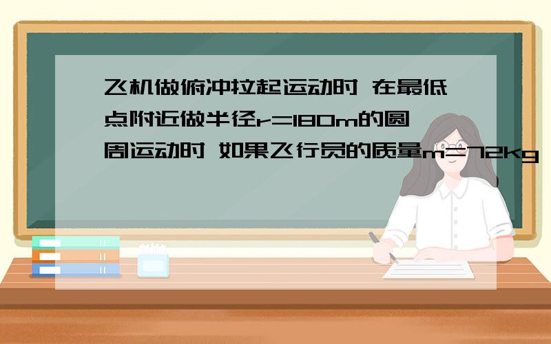 飞机做俯冲拉起运动时 在最低点附近做半径r=180m的圆周运动时 如果飞行员的质量m=72kg 飞机经过最低点P点时速度v=360千米每小时 求这时座位对飞行员的支持力!