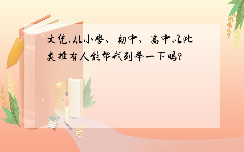 文凭,从小学、初中、高中以此类推有人能帮我列举一下吗?