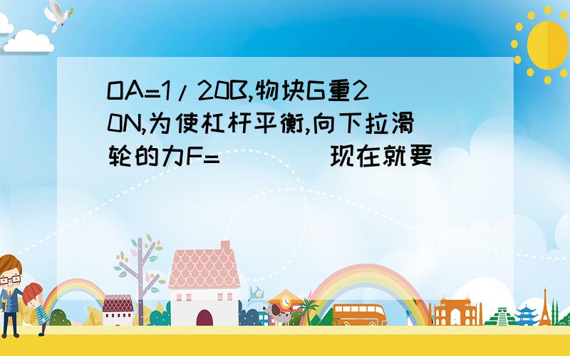 OA=1/20B,物块G重20N,为使杠杆平衡,向下拉滑轮的力F=        现在就要