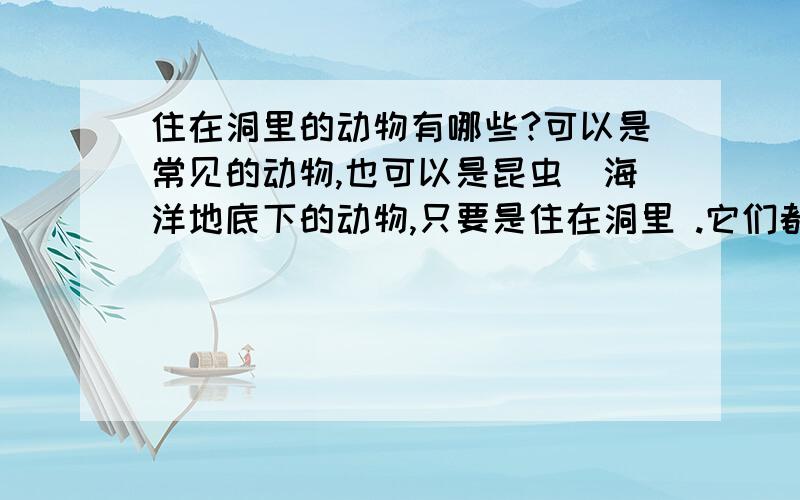 住在洞里的动物有哪些?可以是常见的动物,也可以是昆虫\海洋地底下的动物,只要是住在洞里 .它们都有什么生活习性和特征?