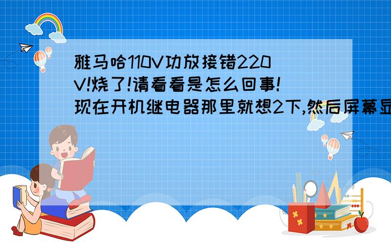 雅马哈110V功放接错220V!烧了!请看看是怎么回事!现在开机继电器那里就想2下,然后屏幕显示一下 就没反映了!