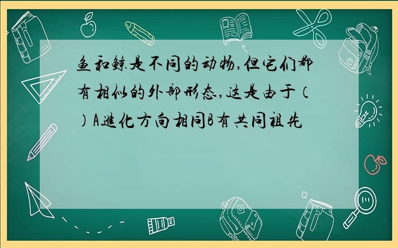 鱼和鲸是不同的动物,但它们都有相似的外部形态,这是由于（）A进化方向相同B有共同祖先