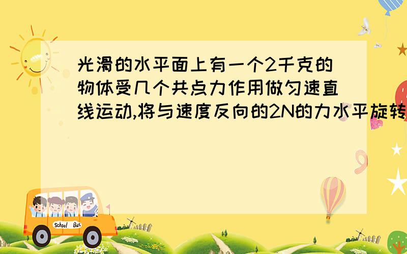 光滑的水平面上有一个2千克的物体受几个共点力作用做匀速直线运动,将与速度反向的2N的力水平旋转90度则物体做什么运动?加速度为多少?