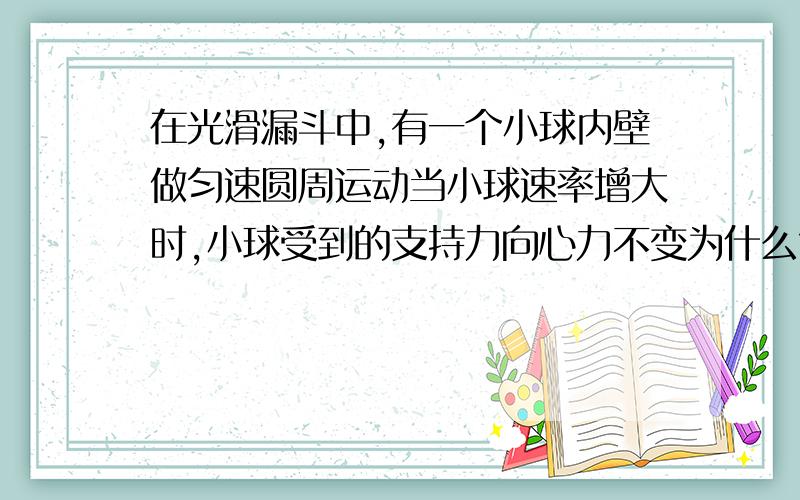 在光滑漏斗中,有一个小球内壁做匀速圆周运动当小球速率增大时,小球受到的支持力向心力不变为什么?