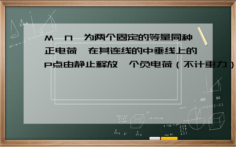 M,N,为两个固定的等量同种正电荷,在其连线的中垂线上的P点由静止释放一个负电荷（不计重力）,下列说法正确的是A.从P到O,可能加速度越来越小,速度越来越大B.从P到O,可能加速度先变大,再变