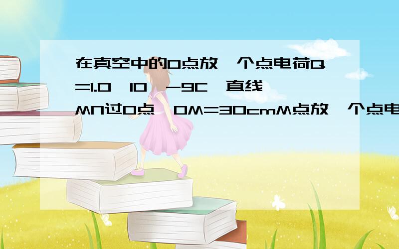 在真空中的O点放一个点电荷Q=1.0*10^-9C,直线MN过O点,OM=30cmM点放一个点电荷q=-2*10^-10C求（1）M点的电场强度大小