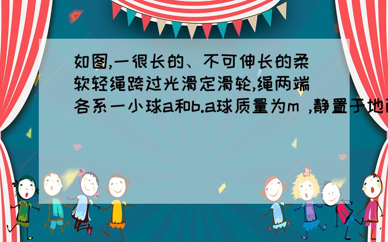 如图,一很长的、不可伸长的柔软轻绳跨过光滑定滑轮,绳两端各系一小球a和b.a球质量为m ,静置于地面；b球质量为3m ,用手托住,高度为h ,此时轻绳刚好拉紧.从静止开始释放b后,a可能达到的最大