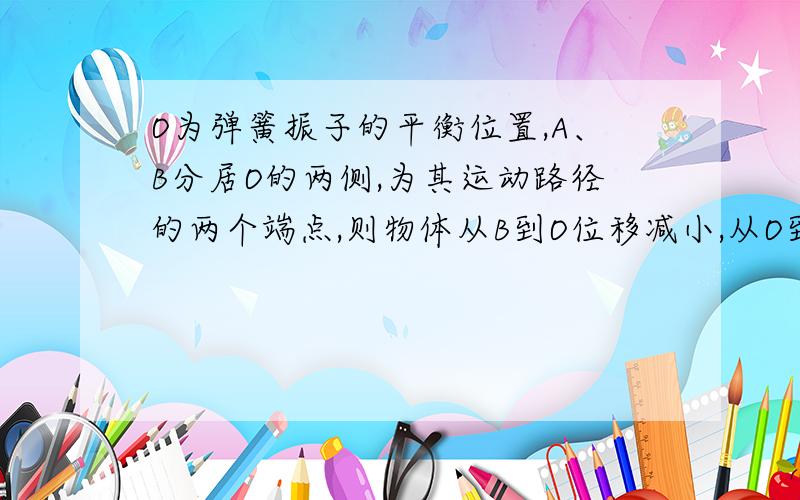 O为弹簧振子的平衡位置,A、B分居O的两侧,为其运动路径的两个端点,则物体从B到O位移减小,从O到A位移增大.错.为什么?