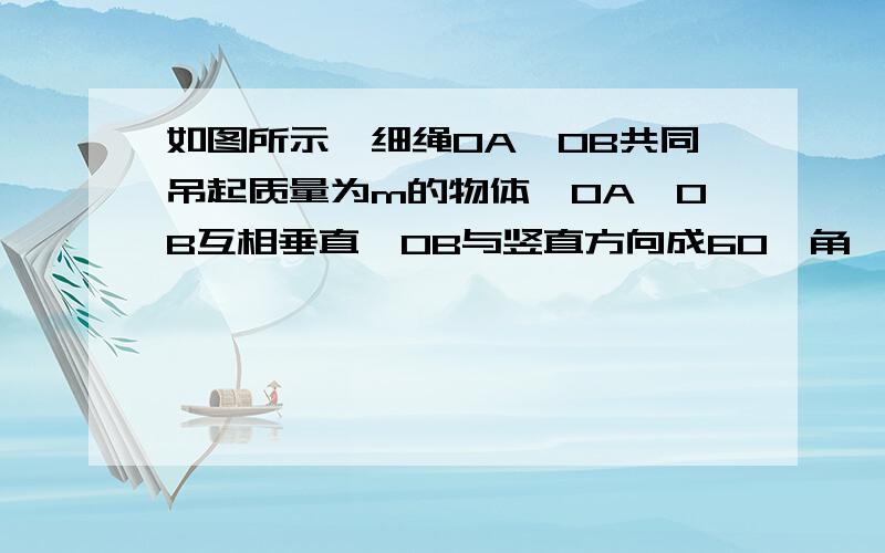 如图所示,细绳OA、OB共同吊起质量为m的物体,OA、OB互相垂直,OB与竖直方向成60°角,OA、OB对O点的拉力分别为了T1、T2,则( ) T1、T2的合力与物体的重力是一对平衡力这句话为什么错了?这句话是选