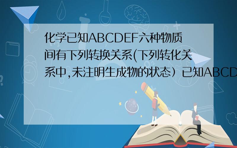 化学已知ABCDEF六种物质间有下列转换关系(下列转化关系中,未注明生成物的状态）已知ABCDEF六种物质间有下列转换关系(下列转化关系中,未注明生成物的状态） A+B→C+H2O,c+koH→D+E B+BA(NO3)2→F+HN