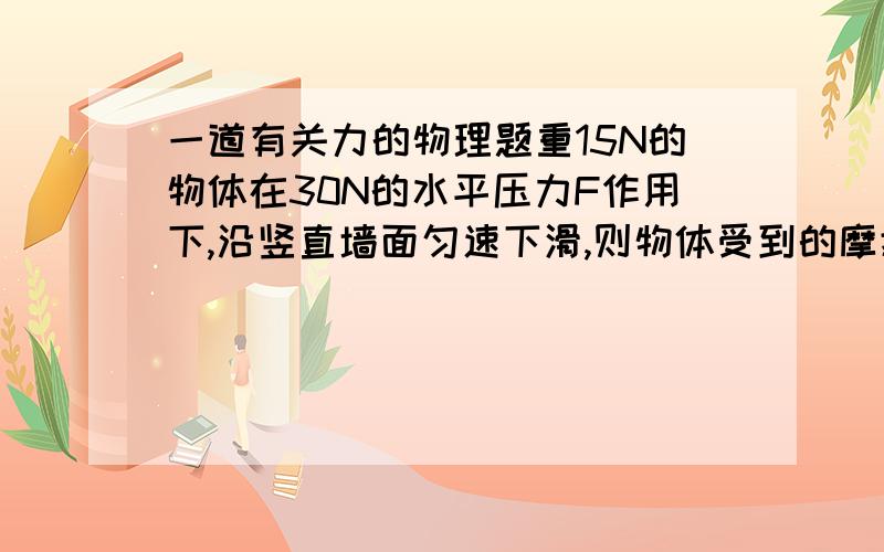 一道有关力的物理题重15N的物体在30N的水平压力F作用下,沿竖直墙面匀速下滑,则物体受到的摩擦力为...我知道答案是15N,但联想这实际看,只要使劲压住一个贴着墙的东西它就不会下落,不是应