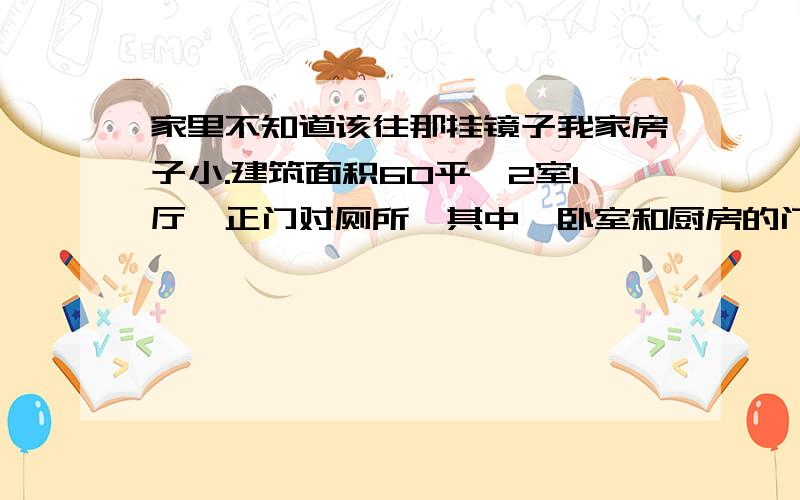 家里不知道该往那挂镜子我家房子小.建筑面积60平,2室1厅,正门对厕所,其中一卧室和厨房的门都对着客厅,另一卧室门挨着厕所,镜子该挂哪呢?厕所门上不行,因为不能对着正门,厕所旁边的另一