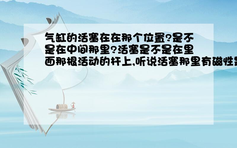 气缸的活塞在在那个位置?是不是在中间那里?活塞是不是在里面那根活动的杆上,听说活塞那里有磁性是吗?把气缸拆出来可以看见活塞吗?