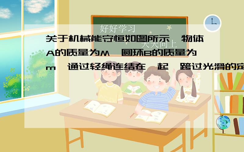 关于机械能守恒如图所示,物体A的质量为M,圆环B的质量为m,通过轻绳连结在一起,跨过光滑的定滑轮,圆环套在光滑的竖直杆上,设杆足够长.开始时连结圆环的绳子处于水平,长度为L,现从静止释