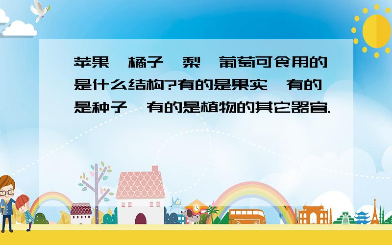 苹果,橘子,梨,葡萄可食用的是什么结构?有的是果实,有的是种子,有的是植物的其它器官.