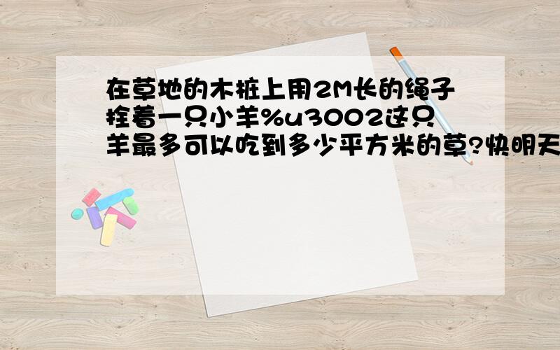 在草地的木桩上用2M长的绳子拴着一只小羊%u3002这只羊最多可以吃到多少平方米的草?快明天要交!