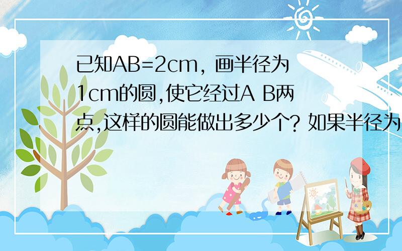 已知AB=2cm, 画半径为1cm的圆,使它经过A B两点,这样的圆能做出多少个? 如果半径为2cm呢?