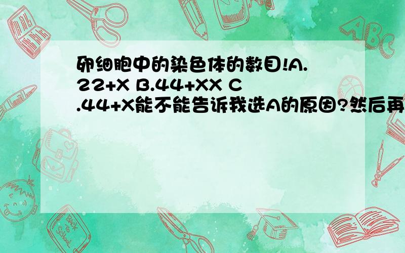 卵细胞中的染色体的数目!A.22+X B.44+XX C.44+X能不能告诉我选A的原因?然后再告诉我为什么不能选B?