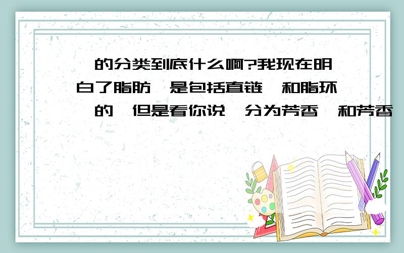 烃的分类到底什么啊?我现在明白了脂肪烃是包括直链烃和脂环烃的,但是看你说烃分为芳香烃和芳香烃我就不懂了,我觉得不对,因为照百度百科上的说法,脂环烃仅仅是某些环状烃,他们之所以