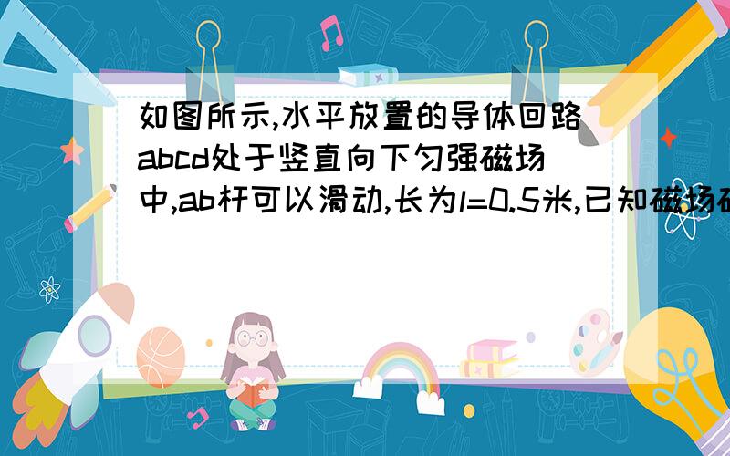 如图所示,水平放置的导体回路abcd处于竖直向下匀强磁场中,ab杆可以滑动,长为l=0.5米,已知磁场磁感应强度的大小为b=0.5t,cd边串联的定值电阻r=0.2,其他电阻均不计,若对AB杆施加一水平外力,使ab