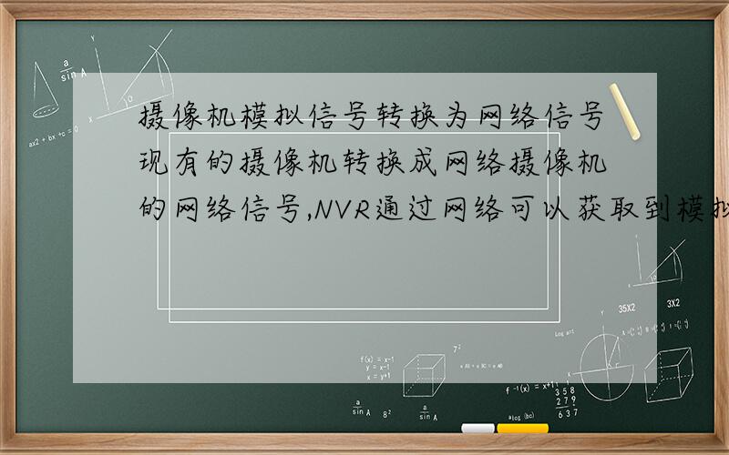 摄像机模拟信号转换为网络信号现有的摄像机转换成网络摄像机的网络信号,NVR通过网络可以获取到模拟摄像机的信号并通过DVR解码在电视墙上显示.在此前提下希望通过把模拟信号解码为网