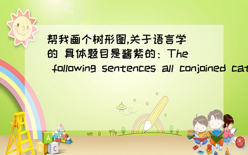 帮我画个树形图,关于语言学 的 具体题目是酱紫的：The following sentences all conjoined categories.Draw a tree diagram for each of the sentences:1.Mary is fond of literature but tired of sattistics.2.The detective went out and the