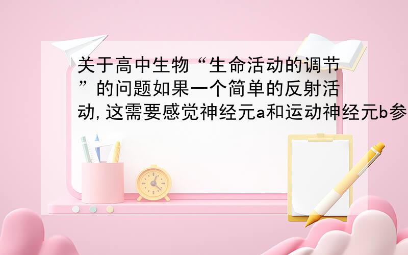 关于高中生物“生命活动的调节”的问题如果一个简单的反射活动,这需要感觉神经元a和运动神经元b参与完成,则当a接受刺激后,兴奋的传递方向是（ ）A.a的树突传递到b的轴突B.b的轴突传递