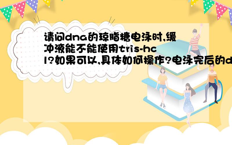 请问dna的琼脂糖电泳时,缓冲液能不能使用tris-hcl?如果可以,具体如何操作?电泳完后的dna染色可不可以不用溴化乙锭?谢谢!