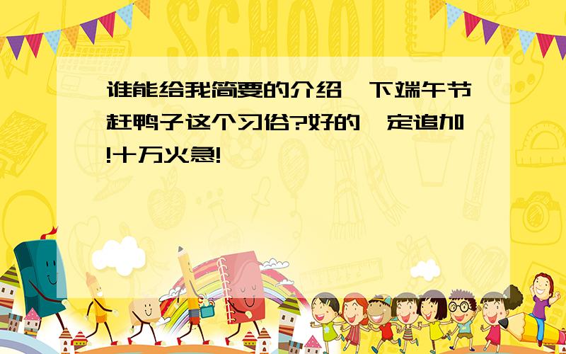 谁能给我简要的介绍一下端午节赶鸭子这个习俗?好的一定追加!十万火急!