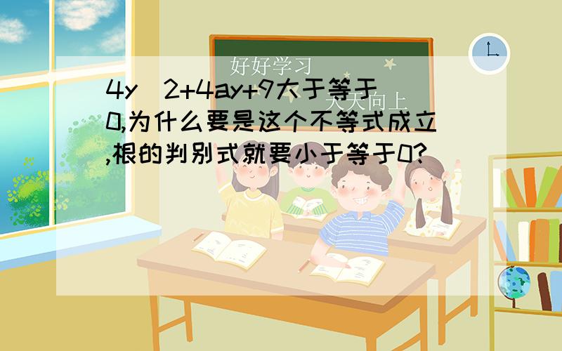 4y^2+4ay+9大于等于0,为什么要是这个不等式成立,根的判别式就要小于等于0?