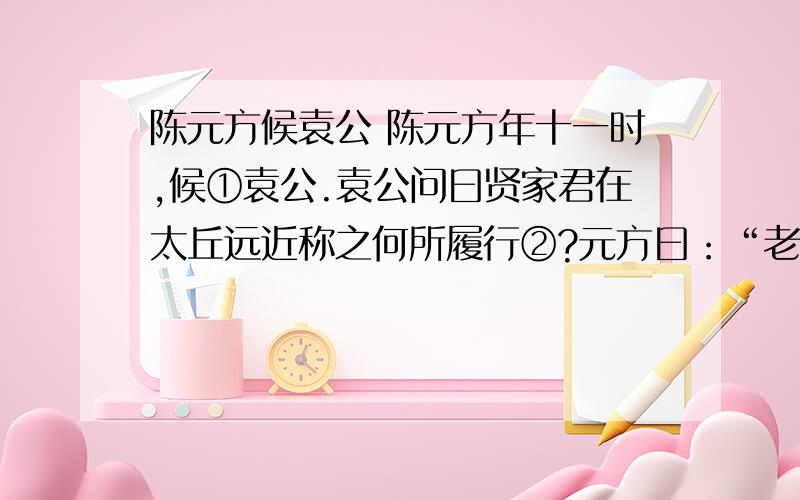 陈元方候袁公 陈元方年十一时,候①袁公.袁公问曰贤家君在太丘远近称之何所履行②?元方曰：“老父在太丘,强行绥③之以德,弱者抚之以仁,恣其所安,久而益敬.”袁公曰：“孤④往者尝为邺