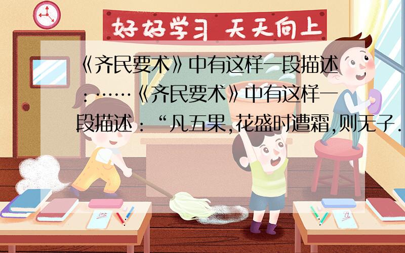 《齐民要术》中有这样一段描述：……《齐民要术》中有这样一段描述：“凡五果,花盛时遭霜,则无子.天雨新晴,北风寒彻,是夜必霜.此时放火作煴,少得烟气,则免于霜矣.” [煴：无烟的微火]5