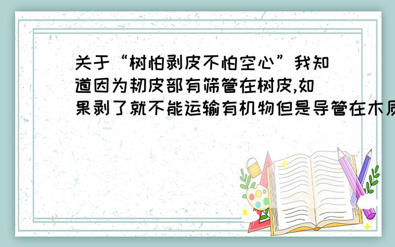 关于“树怕剥皮不怕空心”我知道因为韧皮部有筛管在树皮,如果剥了就不能运输有机物但是导管在木质部里啊,要运送水和无机盐,如果空心了没有无机盐和水也活不了不是吗?虽然形成层可以