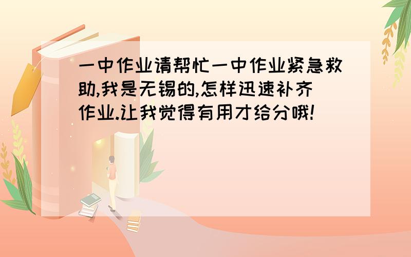 一中作业请帮忙一中作业紧急救助,我是无锡的,怎样迅速补齐作业.让我觉得有用才给分哦!