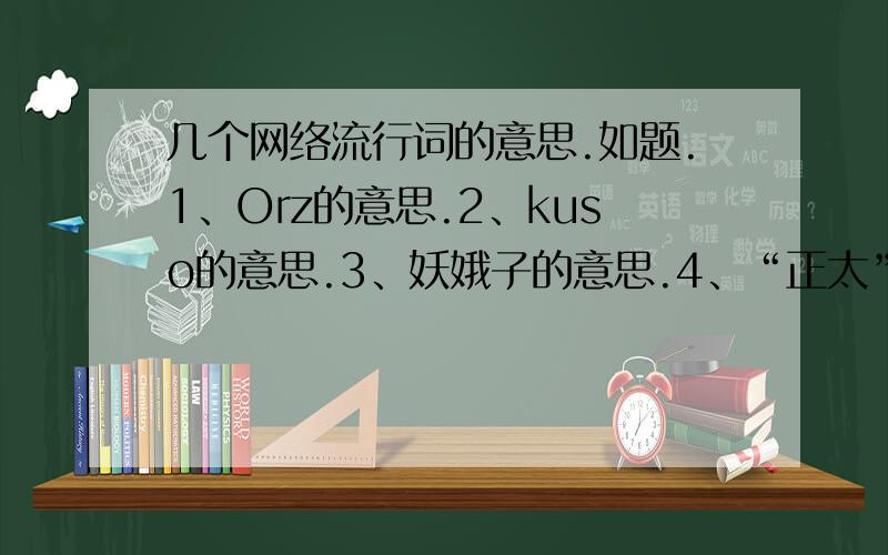 几个网络流行词的意思.如题.1、Orz的意思.2、kuso的意思.3、妖娥子的意思.4、“正太”的意思.5、BL的意思.