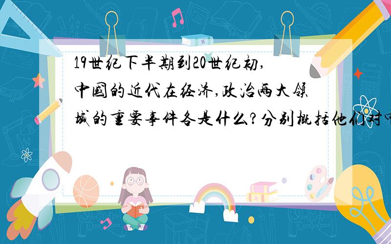 19世纪下半期到20世纪初,中国的近代在经济,政治两大领域的重要事件各是什么?分别概括他们对中国近代化所产