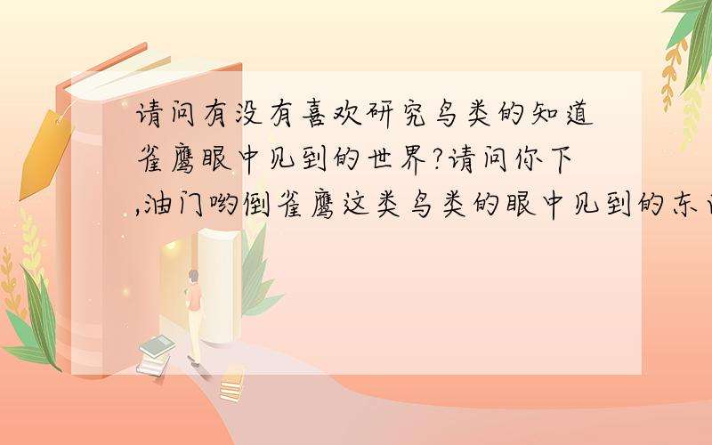 请问有没有喜欢研究鸟类的知道雀鹰眼中见到的世界?请问你下,油门哟倒雀鹰这类鸟类的眼中见到的东西都是什么样子的?除了视力这些,其他的,比如颜色,动态之类的,